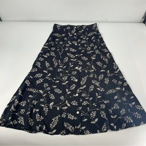 Vintage 90’s Black Cream Floral Maxi Skirt Bird Buttons Petite Waist